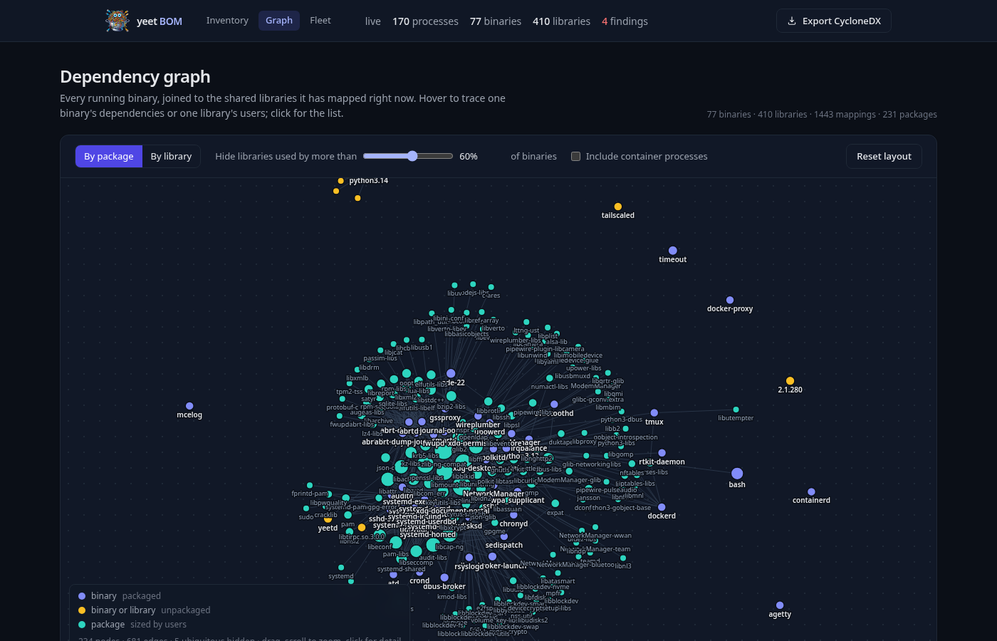 The dependency graph, by package