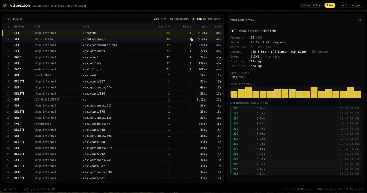 Browse live HTTP streams